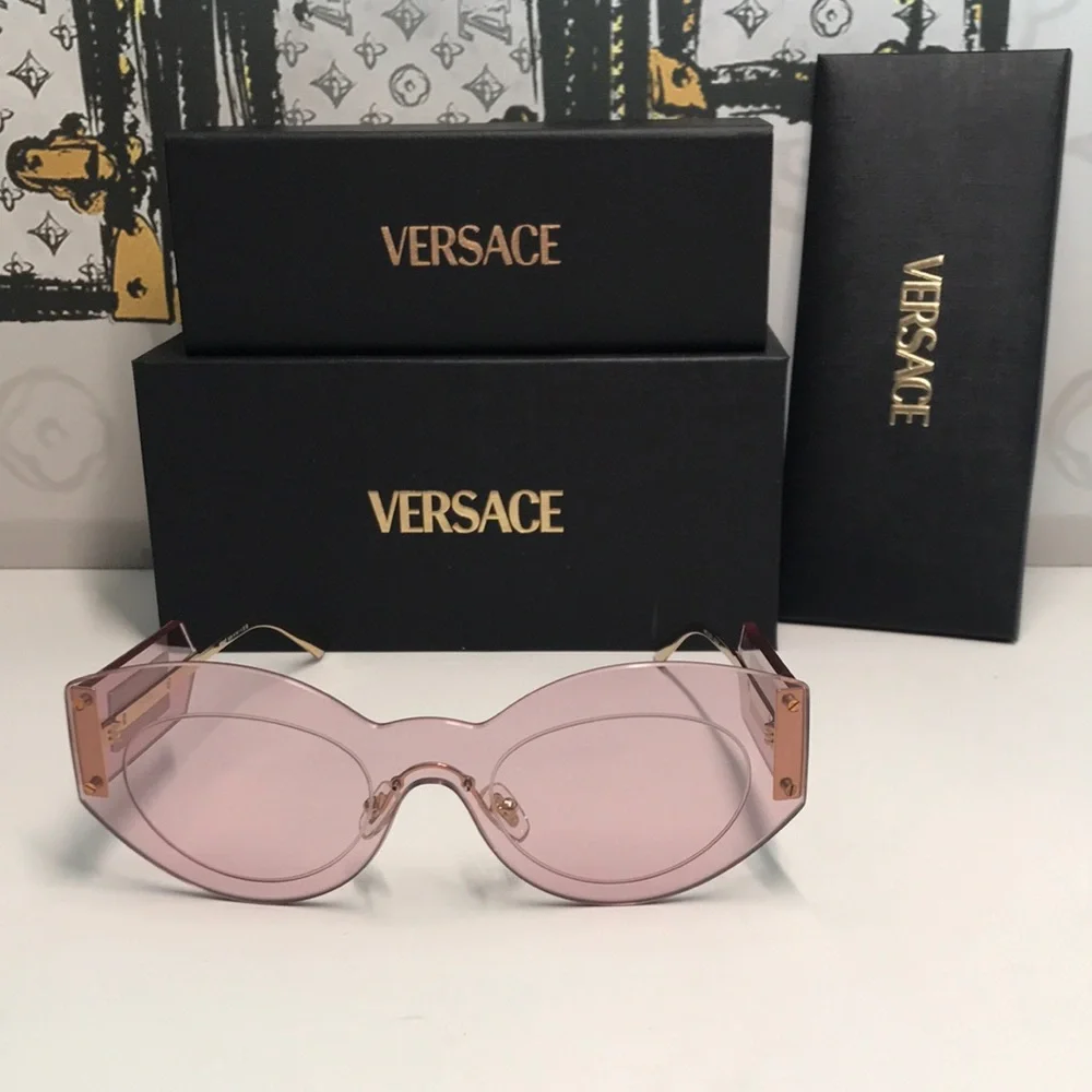New Versace™ VE2276 Damier Women’s Sunglasses – Rimless Pink Metal - Picture 5 of 15